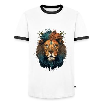Digital Illustration of a Lion Head - Men's Ringer Shirt - white/black - Front - AI Model Female 172 light (172cm) & AI Model Male 178 dark (178cm)