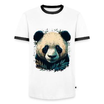 Panda avec des lattes de bambou - T-shirt contrasté Homme - blanc/noir - Devant - AI Model Female 172 light (172cm) & AI Model Male 178 dark (178cm)