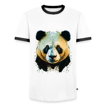 Tête de panda jaune - T-shirt contrasté Homme - blanc/noir - Devant - AI Model Female 172 light (172cm) & AI Model Male 178 dark (178cm)