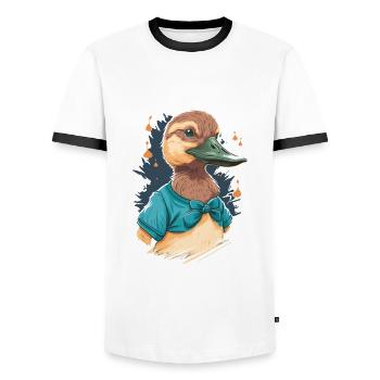 Ente mit Crop Top - Männer Kontrast-T-Shirt - Weiß/Schwarz - Vorne - AI Model Female 172 light (172cm) & AI Model Male 178 dark (178cm)