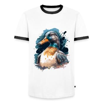 Watercolor Duck - Men's Ringer Shirt - white/black - Front - AI Model Female 172 light (172cm) & AI Model Male 178 dark (178cm)