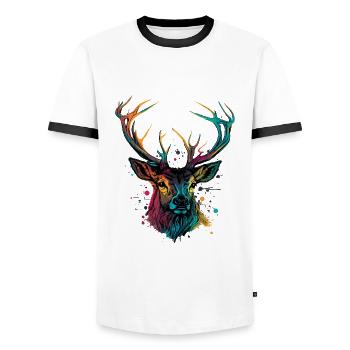 I love Deers - Men's Ringer Shirt - white/black - Front - AI Model Female 172 light (172cm) & AI Model Male 178 dark (178cm)