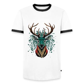 Stag Lover - Men's Ringer Shirt - white/black - Front - AI Model Female 172 light (172cm) & AI Model Male 178 dark (178cm)