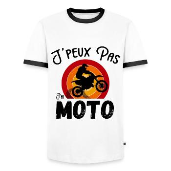 J'peux pas j'ai Moto - Moto Motard - Retro - T-shirt contrasté Homme - blanc/noir - Devant - AI Model Female 172 light (172cm) & AI Model Male 178 dark (178cm)