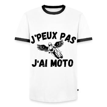 J'peux pas j'ai Moto - Moto Motard - T-shirt contrasté Homme - blanc/noir - Devant - AI Model Female 172 light (172cm) & AI Model Male 178 dark (178cm)