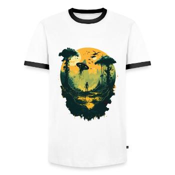 out of this world - Men's Ringer Shirt - white/black - Front - AI Model Female 172 light (172cm) & AI Model Male 178 dark (178cm)