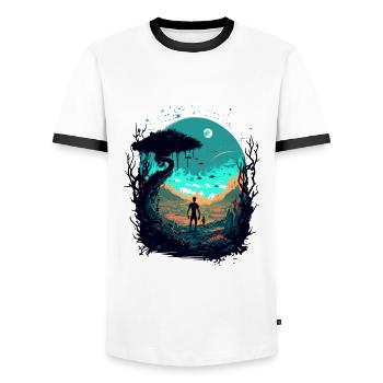 Scifi - Männer Kontrast-T-Shirt - Weiß/Schwarz - Vorne - AI Model Female 172 light (172cm) & AI Model Male 178 dark (178cm)
