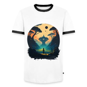 Grüner Alien-Raum - Männer Kontrast-T-Shirt - Weiß/Schwarz - Vorne - AI Model Female 172 light (172cm) & AI Model Male 178 dark (178cm)