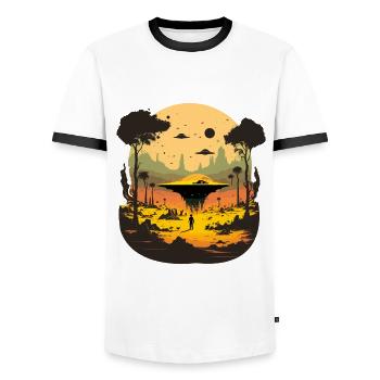 welcome to alien world - Men's Ringer Shirt - white/black - Front - AI Model Female 172 light (172cm) & AI Model Male 178 dark (178cm)