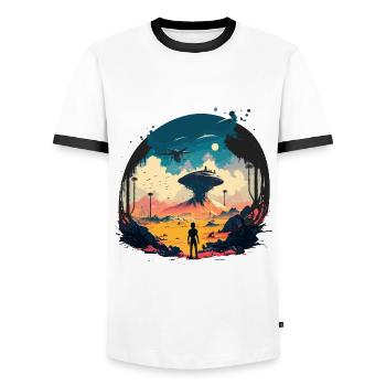 Diese Welt - Männer Kontrast-T-Shirt - Weiß/Schwarz - Vorne - AI Model Female 172 light (172cm) & AI Model Male 178 dark (178cm)