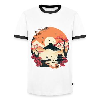 Japonais - T-shirt contrasté Homme - blanc/noir - Devant - AI Model Female 172 light (172cm) & AI Model Male 178 dark (178cm)