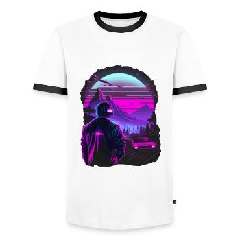 Kunstwerke der 80er - Männer Kontrast-T-Shirt - Weiß/Schwarz - Vorne - AI Model Female 172 light (172cm) & AI Model Male 178 dark (178cm)