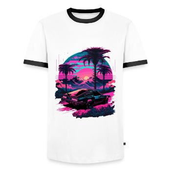 Vaporwave Palm - Men's Ringer Shirt - white/black - Front - AI Model Female 172 light (172cm) & AI Model Male 178 dark (178cm)