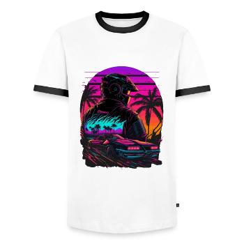 Miami Beach Vaperwave - Men's Ringer Shirt - white/black - Front - AI Model Female 172 light (172cm) & AI Model Male 178 dark (178cm)