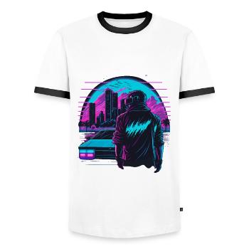Retro Futerepunk - Men's Ringer Shirt - white/black - Front - AI Model Female 172 light (172cm) & AI Model Male 178 dark (178cm)