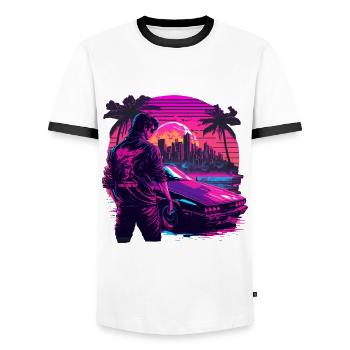Cool 80s Dude - Men's Ringer Shirt - white/black - Front - AI Model Female 172 light (172cm) & AI Model Male 178 dark (178cm)