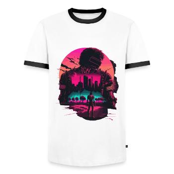 Retro Cyborg - Men's Ringer Shirt - white/black - Front - AI Model Female 172 light (172cm) & AI Model Male 178 dark (178cm)