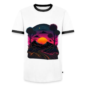 Synthwave-Artwork - Männer Kontrast-T-Shirt - Weiß/Schwarz - Vorne - AI Model Female 172 light (172cm) & AI Model Male 178 dark (178cm)