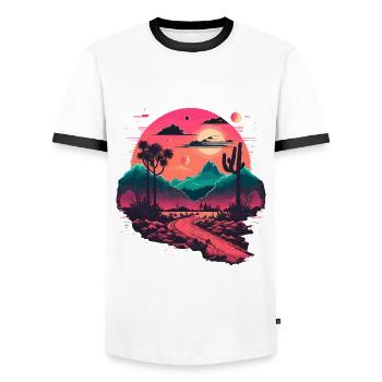 Synthwave Mountains - Men's Ringer Shirt - white/black - Front - AI Model Female 172 light (172cm) & AI Model Male 178 dark (178cm)