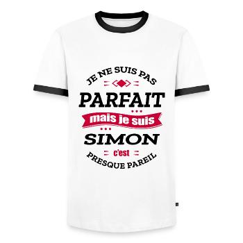 SIMON PARFAIT - PRENOM SIMON - T-shirt contrasté Homme - blanc/noir - Devant - AI Model Female 172 light (172cm) & AI Model Male 178 dark (178cm)