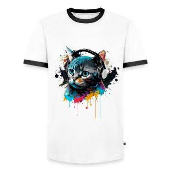 Musik Katze - Männer Kontrast-T-Shirt - Weiß/Schwarz - Vorne - AI Model Female 172 light (172cm) & AI Model Male 178 dark (178cm)