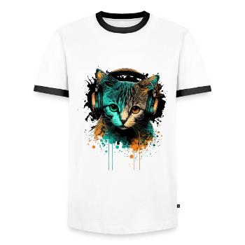 Music Kitten - Men's Ringer Shirt - white/black - Front - AI Model Female 172 light (172cm) & AI Model Male 178 dark (178cm)