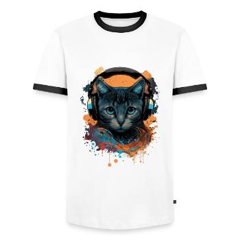 Hardstyle Cat - Men's Ringer Shirt - white/black - Front - AI Model Female 172 light (172cm) & AI Model Male 178 dark (178cm)