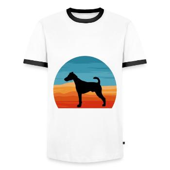 Foxterrier Glatte Hundesilhouette Retro Sonnenuntergang - Männer Kontrast-T-Shirt - Weiß/Schwarz - Vorne - AI Model Female 172 light (172cm) & AI Model Male 178 dark (178cm)