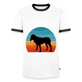 Bluetick Coonhound Dog Silhouette Retro Sunset - Men's Ringer Shirt - white/black - Front - AI Model Female 172 light (172cm) & AI Model Male 178 dark (178cm)