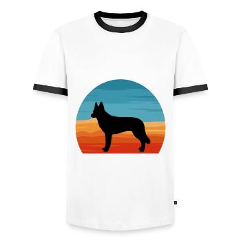 Tschechoslowakischer Wolfshund Hund Silhouette Retro Sonnenuntergang - Männer Kontrast-T-Shirt - Weiß/Schwarz - Vorne - AI Model Female 172 light (172cm) & AI Model Male 178 dark (178cm)