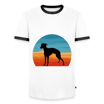 Italian Greyhound Dog Love Silhouette Retro Sunset - Men's Ringer Shirt - white/black - Front - AI Model Female 172 light (172cm) & AI Model Male 178 dark (178cm)