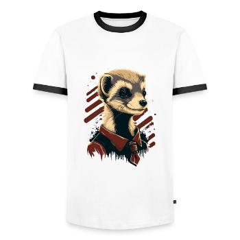 Frettchen mit Krawatte - Männer Kontrast-T-Shirt - Weiß/Schwarz - Vorne - AI Model Female 172 light (172cm) & AI Model Male 178 dark (178cm)