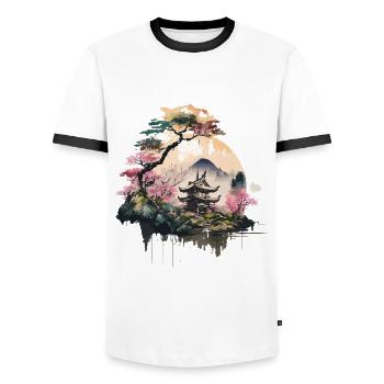 Paysage japonais - T-shirt contrasté Homme - blanc/noir - Devant - AI Model Female 172 light (172cm) & AI Model Male 178 dark (178cm)