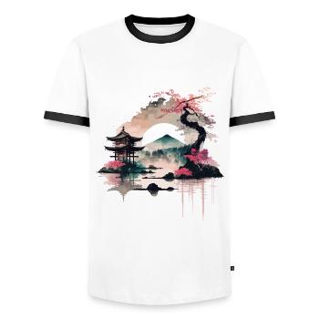 Japanischer Sonnenaufgang - Männer Kontrast-T-Shirt - Weiß/Schwarz - Vorne - AI Model Female 172 light (172cm) & AI Model Male 178 dark (178cm)