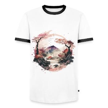 Zen-Garten - Männer Kontrast-T-Shirt - Weiß/Schwarz - Vorne - AI Model Female 172 light (172cm) & AI Model Male 178 dark (178cm)