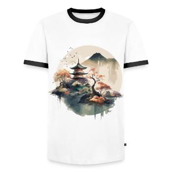 Traditionelle japanische Holzschnittkunst - Männer Kontrast-T-Shirt - Weiß/Schwarz - Vorne - AI Model Female 172 light (172cm) & AI Model Male 178 dark (178cm)