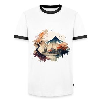 Paysage chinois - T-shirt contrasté Homme - blanc/noir - Devant - AI Model Female 172 light (172cm) & AI Model Male 178 dark (178cm)