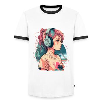 Lofi Chill Music - Men's Ringer Shirt - white/black - Front - AI Model Female 172 light (172cm) & AI Model Male 178 dark (178cm)