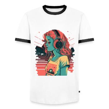 Waifu - Men's Ringer Shirt - white/black - Front - AI Model Female 172 light (172cm) & AI Model Male 178 dark (178cm)