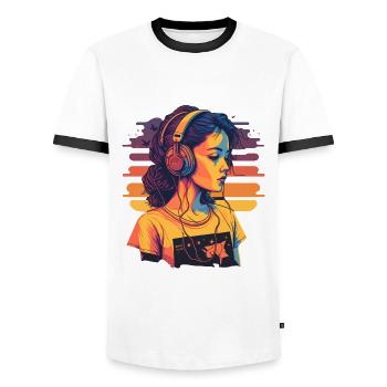 Mädchen lieben Musik - Männer Kontrast-T-Shirt - Weiß/Schwarz - Vorne - AI Model Female 172 light (172cm) & AI Model Male 178 dark (178cm)