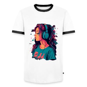 Lo Fi - Men's Ringer Shirt - white/black - Front - AI Model Female 172 light (172cm) & AI Model Male 178 dark (178cm)