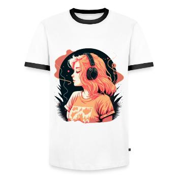 Gift - Men's Ringer Shirt - white/black - Front - AI Model Female 172 light (172cm) & AI Model Male 178 dark (178cm)