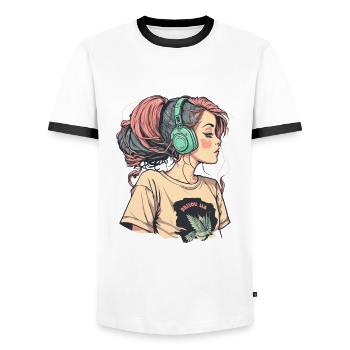 Lofi Beats - Men's Ringer Shirt - white/black - Front - AI Model Female 172 light (172cm) & AI Model Male 178 dark (178cm)