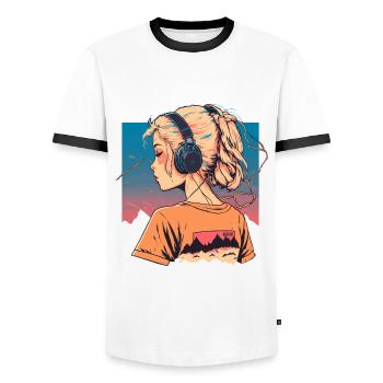 Vaporwave Anime Girl - T-shirt contrasté Homme - blanc/noir - Devant - AI Model Female 172 light (172cm) & AI Model Male 178 dark (178cm)