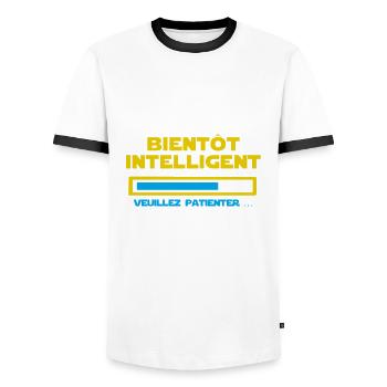 Soon smart, please wait... - Men's Ringer Shirt - white/black - Front - AI Model Female 172 light (172cm) & AI Model Male 178 dark (178cm)
