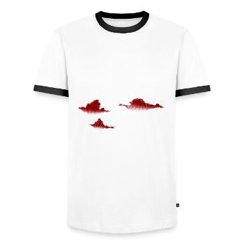 Nuages rouges & blanc line art dotwork tatouage - T-shirt contrasté Homme - blanc/noir - Devant - AI Model Female 172 light (172cm) & AI Model Male 178 dark (178cm)