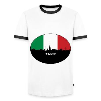 Turin Italien Flagge Skyline Reise Souvenir - Männer Kontrast-T-Shirt - Weiß/Schwarz - Vorne - AI Model Female 172 light (172cm) & AI Model Male 178 dark (178cm)