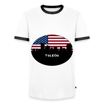 Toledo Ohio USA Flagge Skyline Reise Souvenir - Männer Kontrast-T-Shirt - Weiß/Schwarz - Vorne - AI Model Female 172 light (172cm) & AI Model Male 178 dark (178cm)