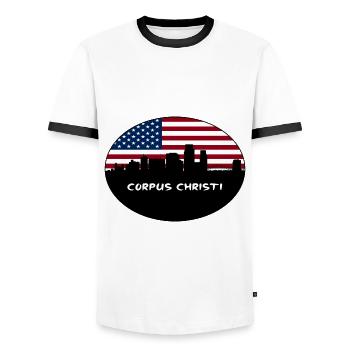 Corpus Christi Texas USA Flagge Skyline Reisen Souve - Männer Kontrast-T-Shirt - Weiß/Schwarz - Vorne - AI Model Female 172 light (172cm) & AI Model Male 178 dark (178cm)