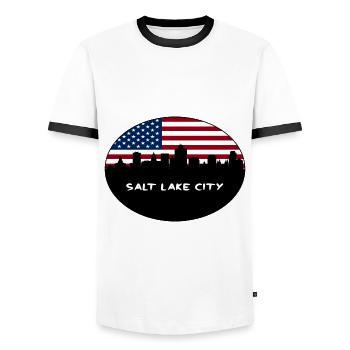Salt Lake City Utah USA Flag Skyline Travel Souven - T-shirt contrasté Homme - blanc/noir - Devant - AI Model Female 172 light (172cm) & AI Model Male 178 dark (178cm)